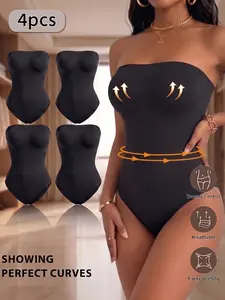 4PCS Women's Strapless Thong Bodysuit, Tummy Control Butt Lifting Shapewear, Summer Streetwear, Night Out Essential, Party Wedding Undergarment