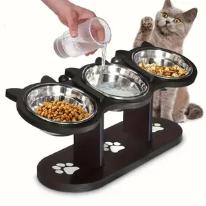 Adjustable 15° Tilted Cat Bowl, 1 Count Pet Feeding Bowl with 3 Counts Stainless Steel Bowl, Pet Feeding Supplies for Dogs & Cats