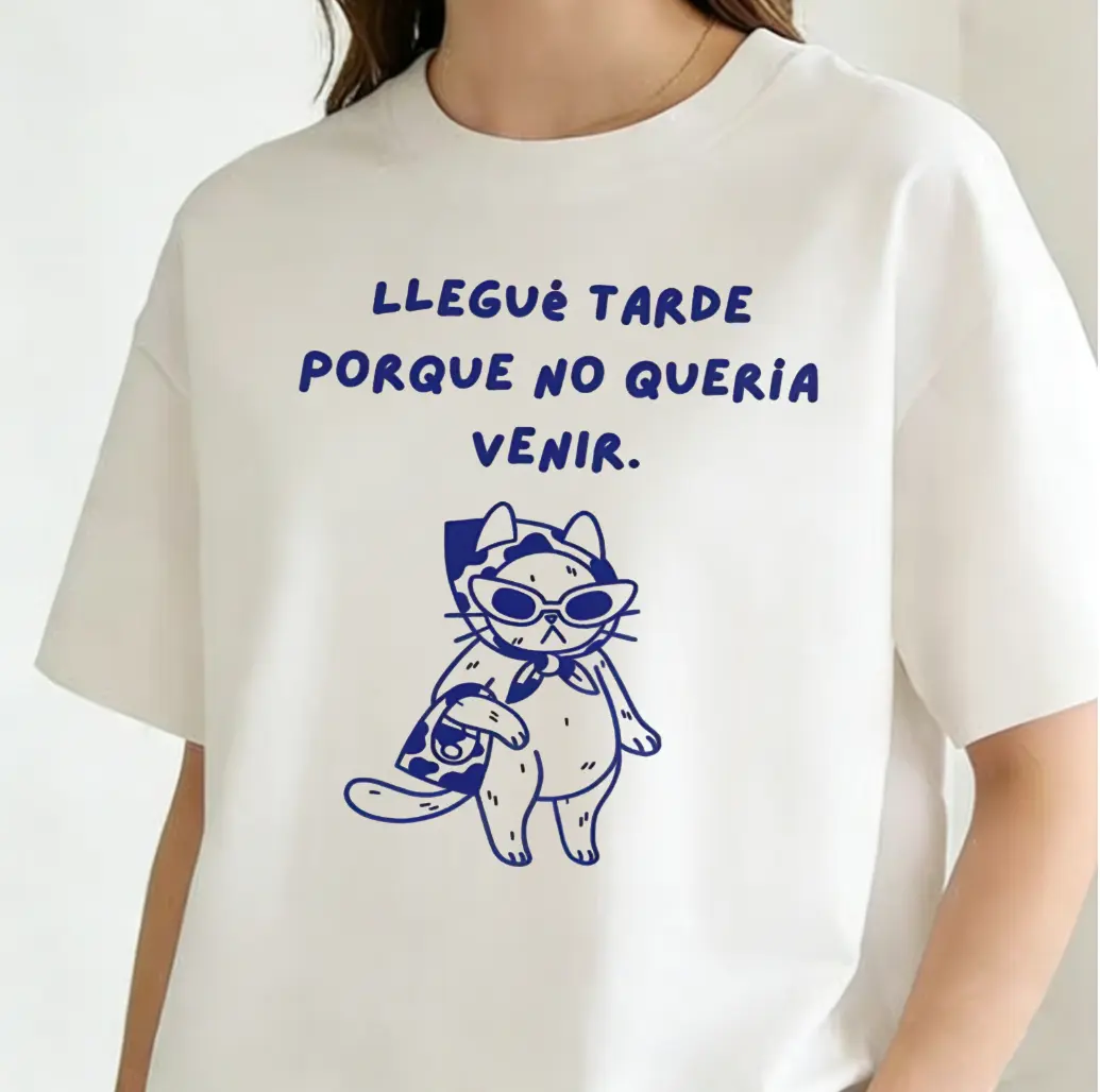 Women's Spanish Style White Cartoon Cat Print Custom Graphic Tee - Cute Casual Round Neck Short Sleeve Summer Top