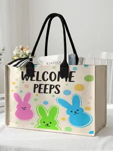 Large Capacity Peeps Theme Printed Storage Bag, Durable Handle, Space Saving Multi-Purpose, Ideal for School, Travel, Shopping, Bunny Tote