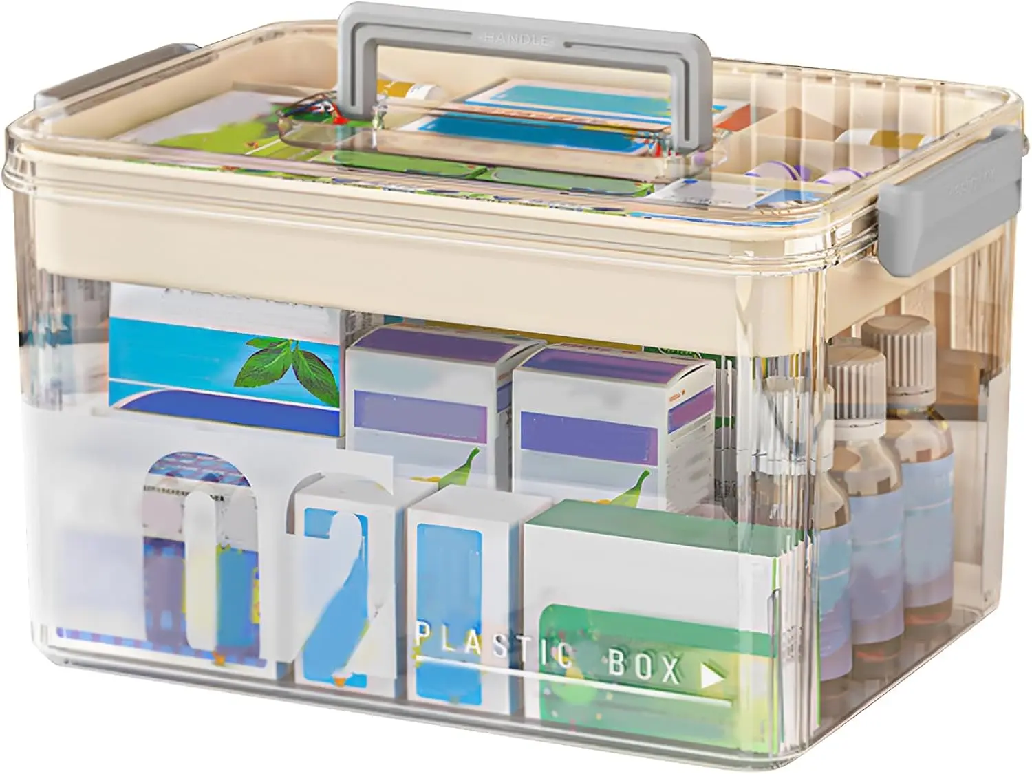 Large Durable Transparent Waterproof Plastic Medicine Organizer Storage Box - Travel Ready, Adjustable, Compartmentalized Empty Home Organizer Container with Handle, Lid, Buckle, Dustproof Cover and Free Pill Box