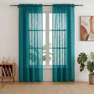2 Panels 52X84 Inches 540D fabric interwoven with snownylon yarn, creating a large bell-shaped bamboo-like texture. It features a head strap design, easy installation, unique style, L39 sheer, woven, rod, pocket, curtains