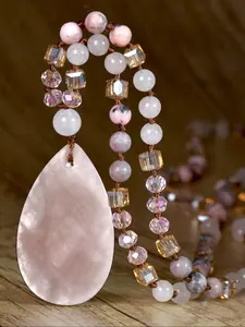 Fashion Waterdrop Boho Chic Crystal Pendant Design Necklace, 108 Beads Handmade Natural Stone Long Necklace, Mother's Day Valentine's Day Gift