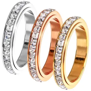 September S 3-Piece Crystal Spinner Ring Set for Women, Gold Silver Rose Gold Stackable Band Rings, Anxiety Fidget Rings for Daily Wear,Stackable Jewelry Gift for Women  Valentine’s Day gift