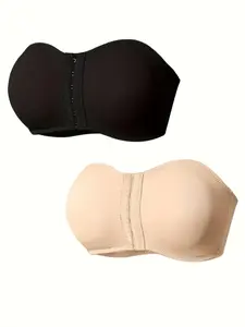 Women's Strapless Push-Up Seamless Bra, Underwear, Medium Support, Plain Pattern, Fitted Design, All Seasons Wear, Invisible Wedding & Daily Use