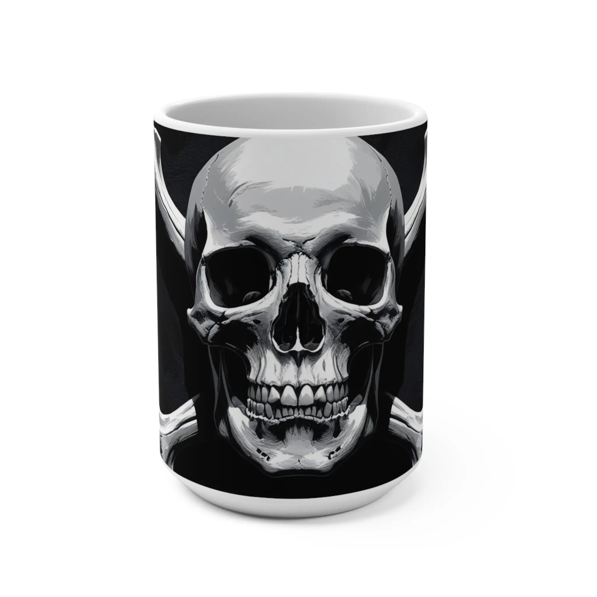 Skull & Crossbones Mug | 15oz Ceramic Coffee Cup, Gothic Decor, Pirate Lover Gift, Halloween Kitchenware, Unique Collectible