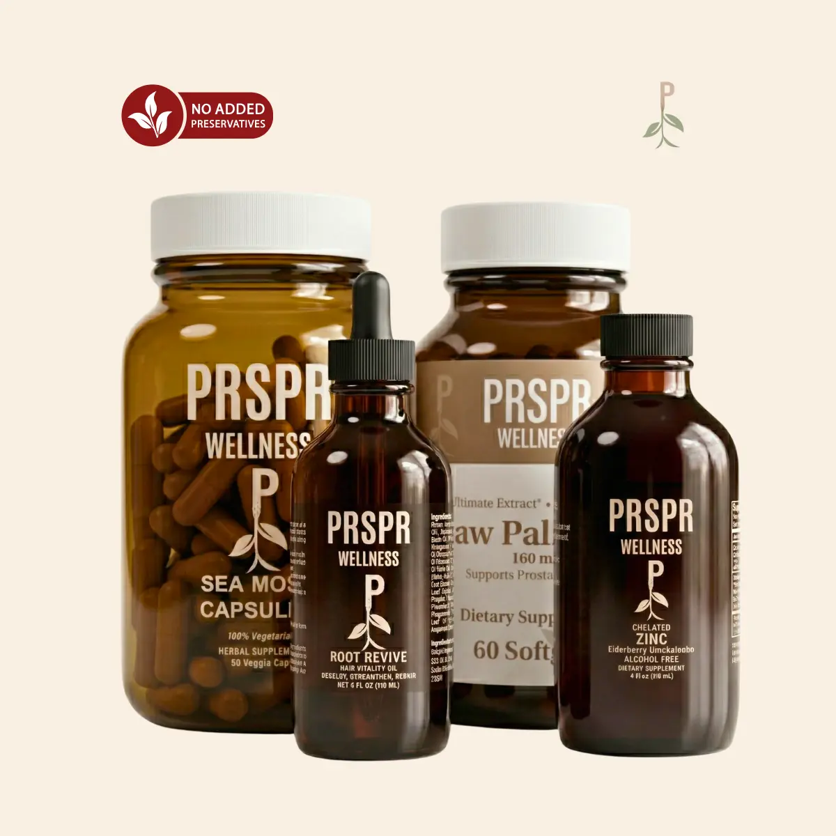 PRSPR Wellness Hair Growth Essentials Haircare Bundle - Root Revive Scalp Growth Oil, Saw Palmetto, Seamos Capsules, Zinc Elderberry, Keratin for Strengthens Hair & Thickening Boost, Thicker Fuller Hair