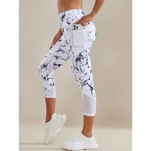 Imily Bela Summer Workout Women High Waist Lifting Yoga Pants  Tie Dye Printed Pocket Mesh Splicing Lifting Fitness Leggings