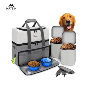 Mancro Dual Layers Dog Travel Bag, Pet Travel Bags with 2 Extra Large Food Containers, 2 Collapsible Dog Bowls, Multi-Pockets Tote Organizer for Pet Supplies, Road Trip Essentials, Weekend Camping summerwins