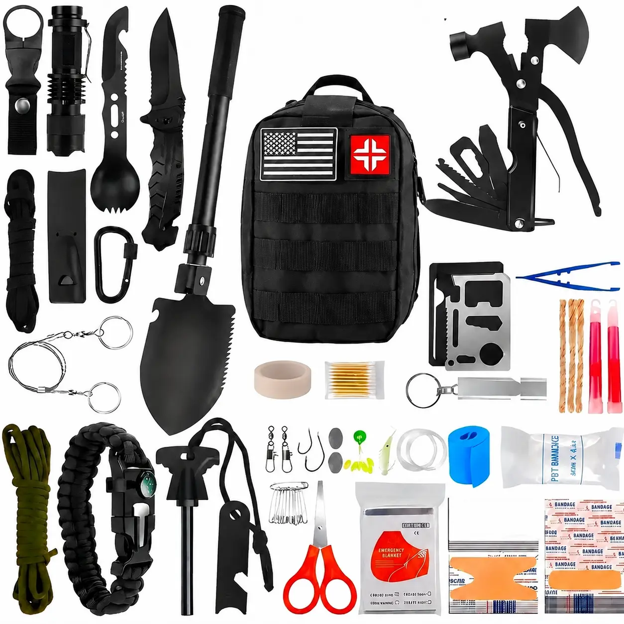 Professional Survival Equipment Set, Essential First Aid Supplies, Outdoor Camping-Hiking Gear, Father's Day Gift for Emergency Safety Preparedness, Hunting, Outdoor Activities, Emergency Tools, Complete Kit, Survival Tools, Emergency Kits