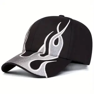 Unisex Flame Embroidered Baseball Cap Outdoor Adjustable Sunscreen Leisure Hat Spring Autumn Travel Tourism Beach Vacation