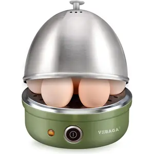 Electric rapid egg cooker with auto shut off, suitable for soft, medium, hard boiled, poached, steamed eggs, vegetables, and dumplings; stainless steel tray, 7-egg capacity, green