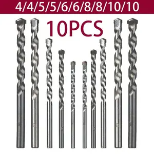 10pcs High Strength Building Spiral Drill Bit Set, Suitable for Concrete, Walls, Tiles, Bricks, Cement, Marble, Granite, Stone