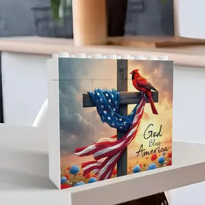 American Flag & Cross Pattern Building Blocks Puzzle, 1 Count Religious Cross Puzzle, Party Gift for Outdoor Memorial Day, Party Decoration Supplies
