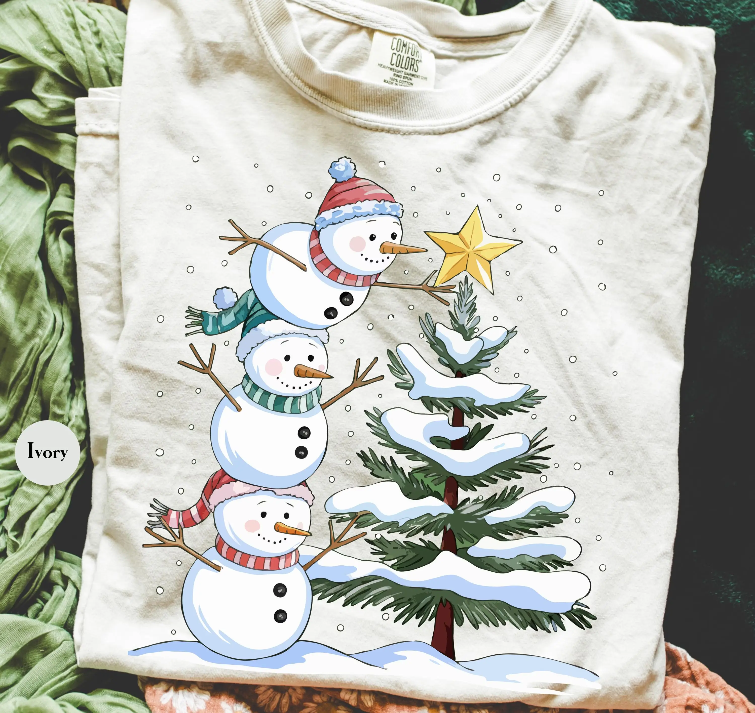 Comfort Colors Funny Snowman Christmas T-Shirt, Cute Snowmen Christmas Tree Graphic Tee, Retro Y2K Holiday Season Shirt, Festive Winter Wonderland Party Outfit, Cozy Xmas Family Matching Apparel, Cute Holiday Season Gift for Women and Men