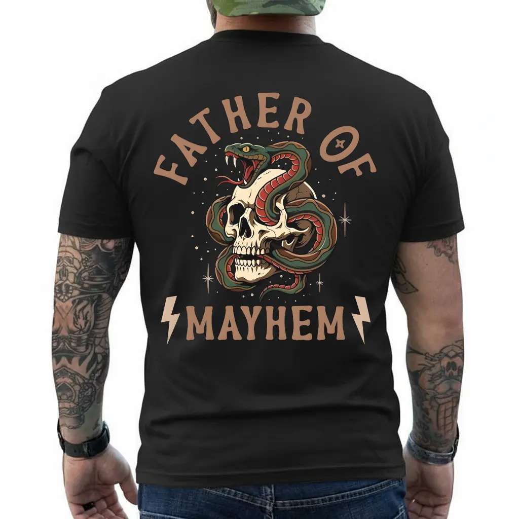 Father Of Mayhem Printed Men's T-shirt, Hoodie, Crewneck Sweatshirt, Dad Skeleton Tee, Cool Dad Shirt Gift, Gift for Men, Husband, Dad, Gift for The Father's Day, Menswear, Streetwear, Funny Working Dad Tee