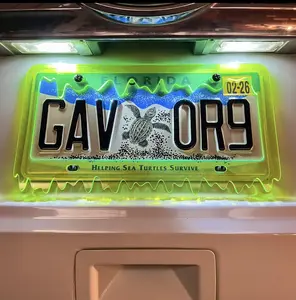 Automotive Slime Acrylic License Plate Frame Cover, Customizable Eye-Catching Car Exterior Accessory with LED-Like Glow Effect & Custom Engraving for U.S. Plates