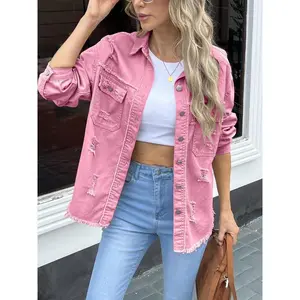 Women's plain front slit button jacket, casual off shoulder long sleeved collar, daily wear jacket, all season women's clothing (gift)