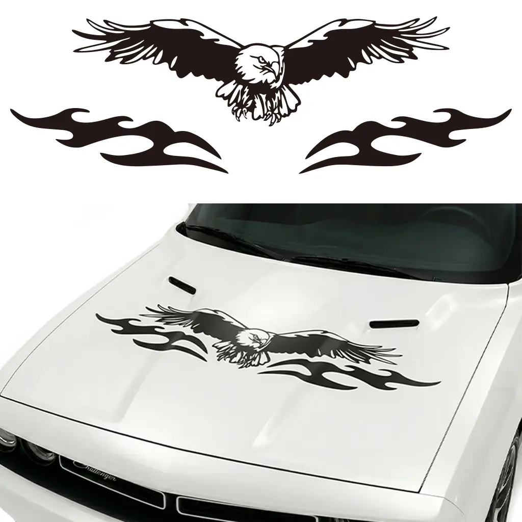 Aggressive Eagle Tribal Flame Muscle Graphic  Hood Decal Sticker - Large Size Weatherproof Exterior Vinyl  Wrap, Automotive Styling Boost Accessory for Trucks/SUVs, Gift Option