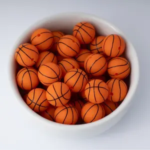 Basketball Silicone Beads Printed Round Silicone Beads