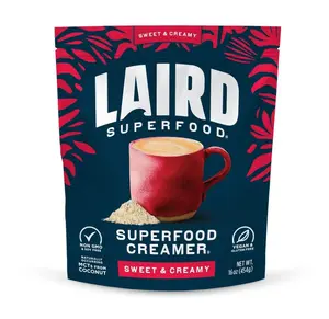 Laird Superfood Non-Dairy Superfood Creamer - Coconut Powder Coffee Creamer - Sweet & Creamy - Gluten Free, Non-GMO, Vegan - 16 oz. Bag, Pack of 1