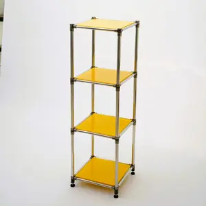 [SOIYELIFE] Korean Yellow 4-Tier Heavy Duty Stainless steel Storage Shelving Unit, 100lbs/shelf (49"H x 14.9"W x 13.7"D) for Indoor/Outdoor Organization , Modular Rack,  Extremely Durabl Unique furniture