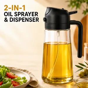 MIUVA 16oz / 470ml Oil Sprayer for Cooking, 2-in-1 Oil Dispenser Bottle with Spray & Pour Modes, Refillable Glass Olive Oil Sprayer for Air Fryer, Salad, BBQ, Grilling & Kitchen Cooking, Black