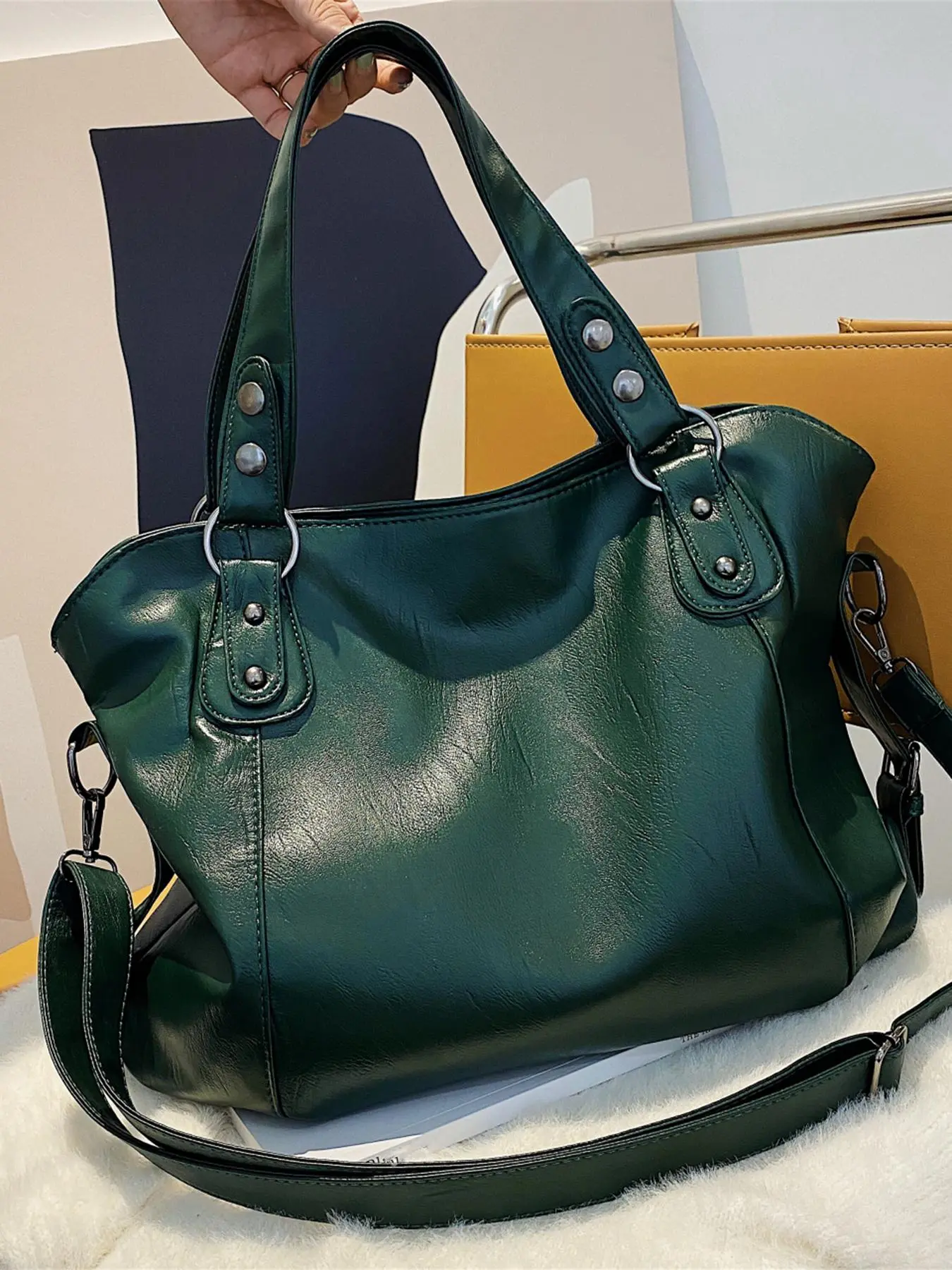 Women's Elegant Solid Color Tote Bag, Fashionable Large Capacity Shoulder Bag for Work & Daily Use, Casual Trendy Versatile High-quality Daily Commuting Bag, Classic Shoulder Bag, Elegant Commuter Bag