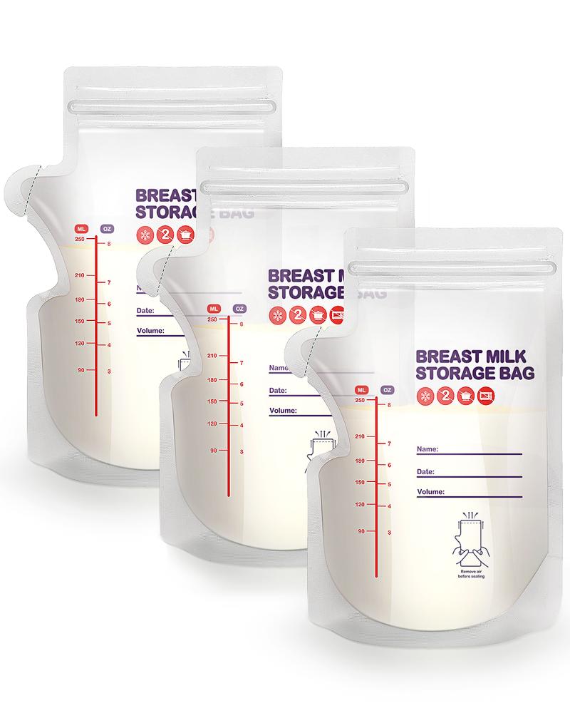 BPA-Free Breastmilk Storage Bags - 60 Pcs, 8 Ounce, Self-Standing with Pour Spout, Space-Saving Flat Profile, Ideal for Convenient Breastfeeding and Milk Storage, Refrigeration & Freezing