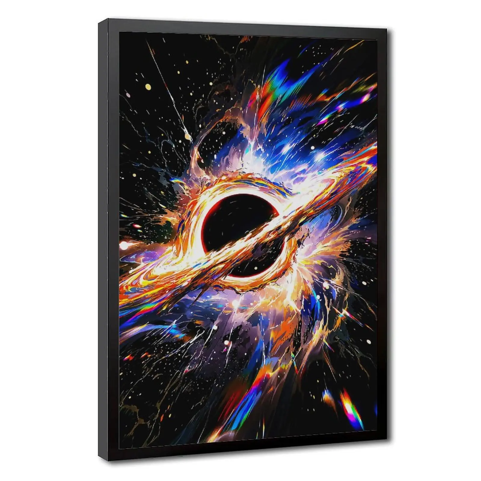 Colorful Cosmic Black Hole Canvas Wall Art, Vibrant Galaxy Nebula Poster, Abstract Space Fluid Artwork, Trippy Modern Living Room & Bedroom Decor