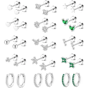 Surgical Steel Earrings for  Ears 14K  Flat  Earrings for Women Men Small Stainless Steel Earrings Flatback Stud Hoop Cartilage Earring Set for Multiple