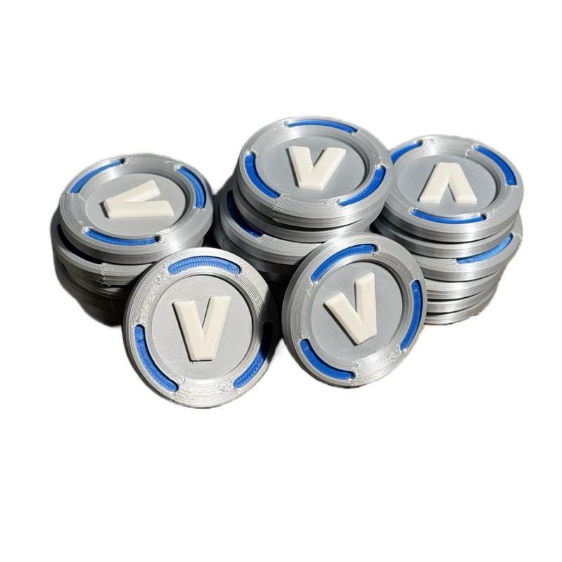 Fortnite V-Bucks 3D Printed Replica Display Pieces Silver with Blue ...