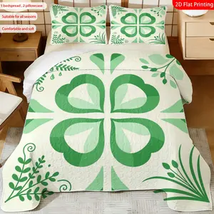 3pcs, 2D flat print Green Leaf Pattern bed cover set, Plant Theme, multiple sizes available, bedding set, festive decorative bedding, ideal for bedroom décor(1 bedspread , 2 pillowcase)