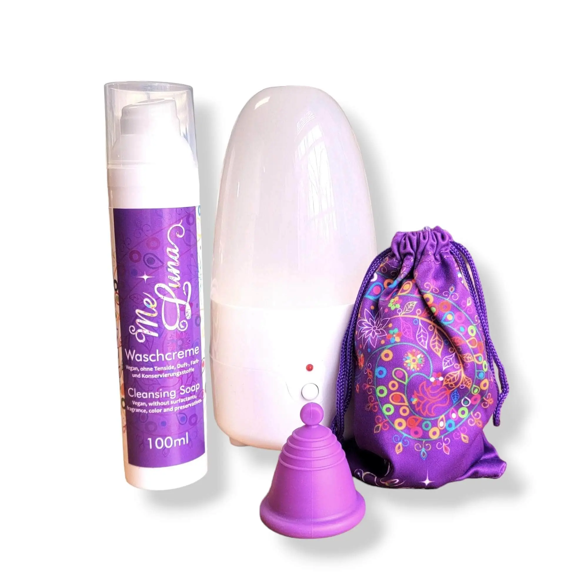 Low Cervix MeLuna Menstrual Cup Kit with Plug - In Steamer