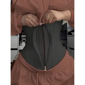 Tummy Control Shaper Waist Trainer Belt With Zipper Girdle High Compression Body Shaper Waistband Fajas For Women Underbust Corset Latex Waist Cincher Shapewear Womenswear Black Athletic Sportswear
