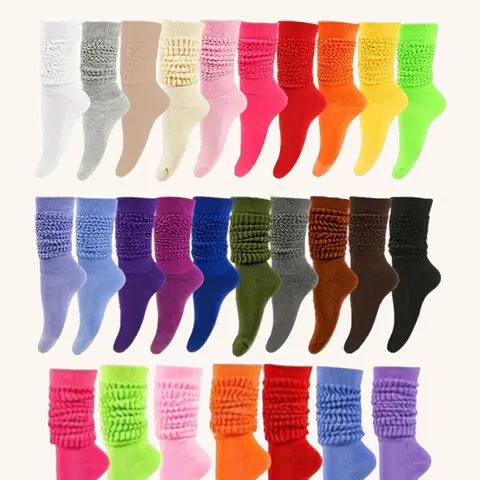 Random 10 Pairs Women's Solid Over The Calf Slouch Socks, Knitted Socks, Casual Comfy Warm Socks for Fall & Winter, Women's Socks for Daily Wear, Socks for Women, Scrunchie Socks, Casual Stylish Socks, Sock Set
