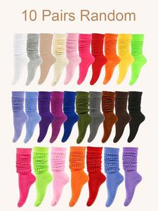 random 10 pairs women's solid over the calf slouch socks, casual comfy warm socks for fall & winter, women's socks for daily wear, socks for women, scrunchie socks, womenswear