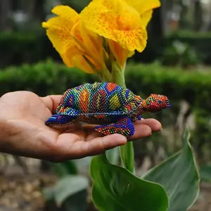 Rainbow Turtle - Beaded Animal-Inspired Ornament - Handmade by Mexican Artisans - Mother Sierra