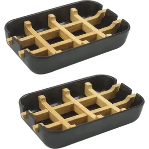 2 Pack Bamboo Soap Dish, Self-Draining Wooden Soap Holder for Shower, Bathroom, Kitchen, Bathtub