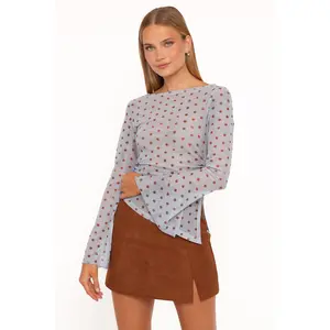 Annora Asymmetrical Mesh Top - Blue Dot