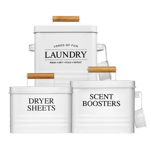 Calindiana Modern Farmhouse Laundry Container Set – Powder, Dryer Sheets & Scent Boosters Storage