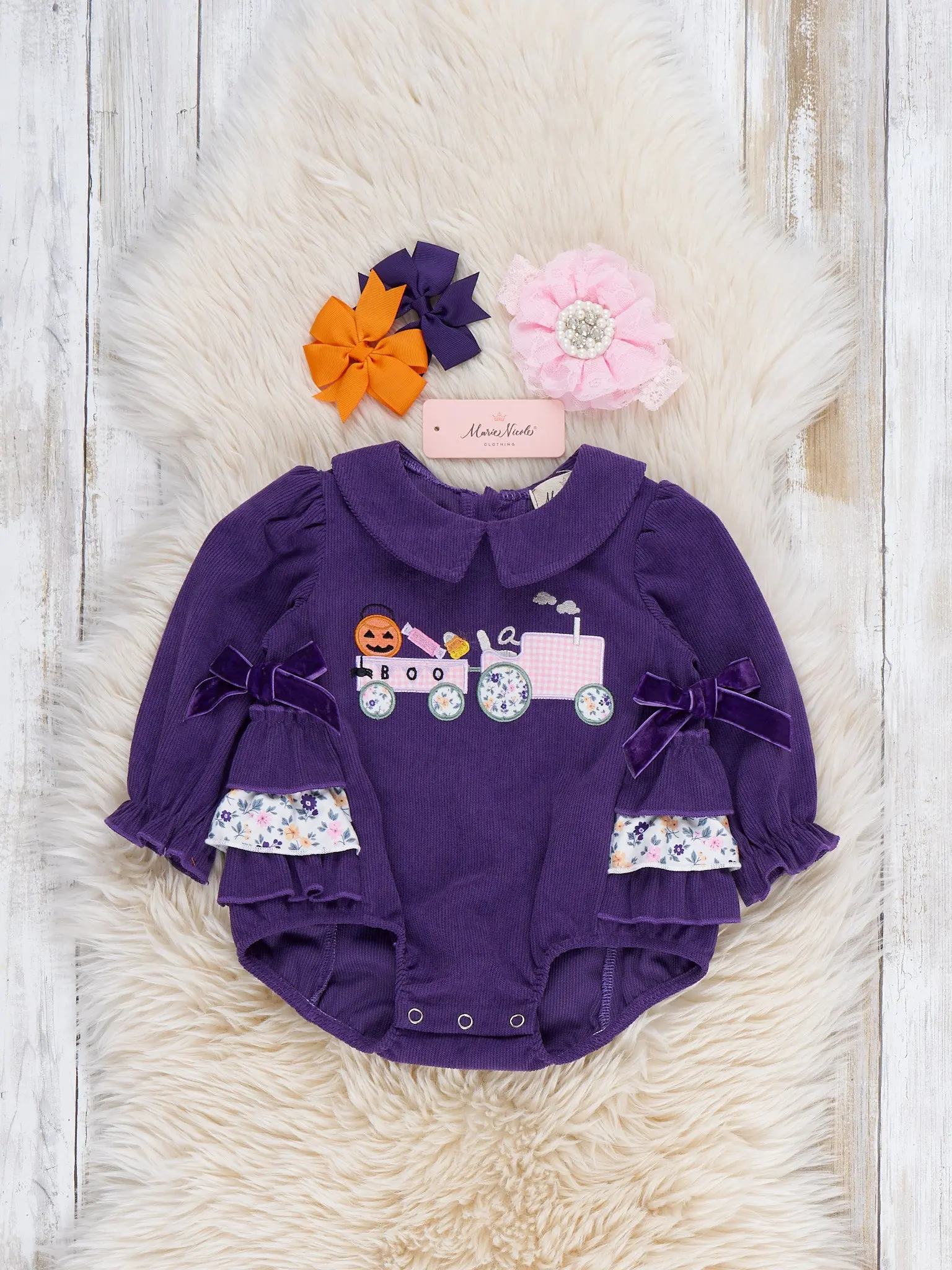 Halloween Tractor Embroidered Bubble Romper