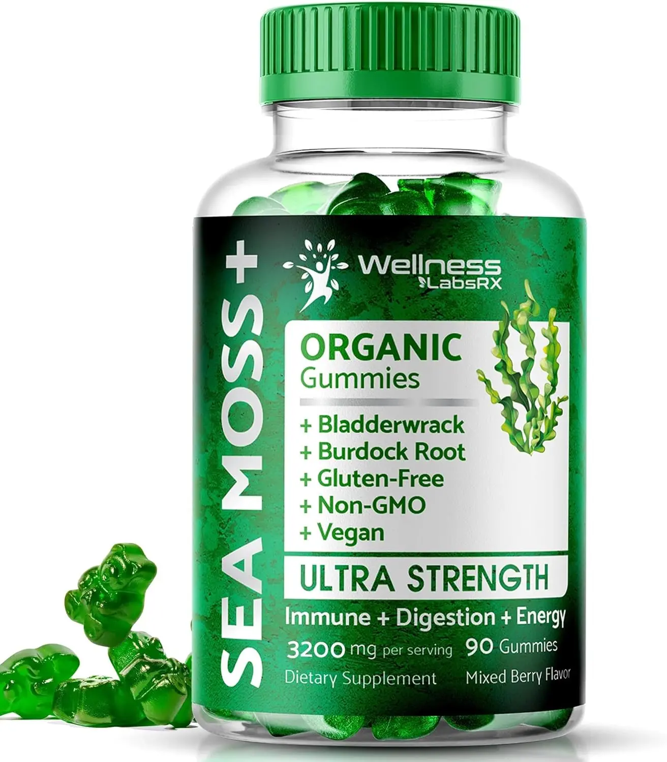 Organic Sea Moss Gummies, Mixed Berry Flavor - 90 Count