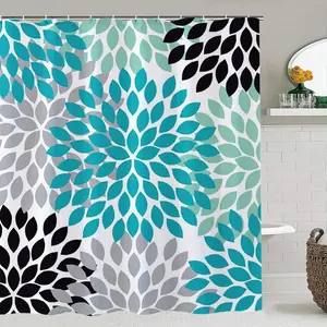 Creative Geometric Pattern Bathroom Accessories, 1 Shower Curtain & 1 Toilet Lid Cover & 1 Rectangular Mat & 1 U-shaped Mat, Bathroom Decor Supplies