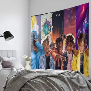 Juice Funny Tapestry, 999 Rapper Collage Wall Hanging, Multi-Style Aesthetic Art, Hip Hop Legend Memorial Decor, Large Fabric Wall Poster, Music Studio Backdrop, Birthday Gift for Fans