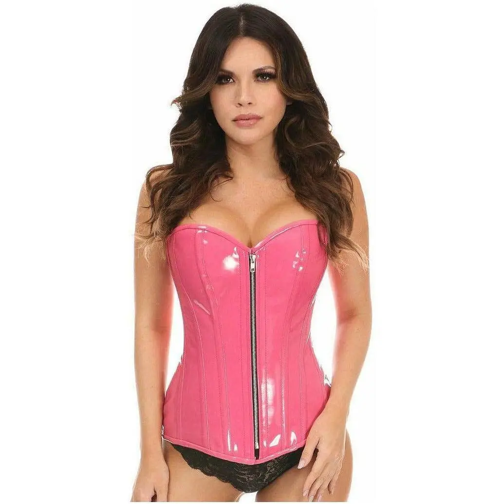 Top Drawer Bubblegum Pink Patent PVC Steel Boned Over Bust Corset