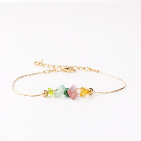 Women's Fashion Stainless Steel Irregular Chip Stone Beaded Bracelet - Rhinestone Bangle Jewelry, 16cm+5cm Adjustable Minimalist Female Arm Candy for Daily Stacking, Casual Accessories