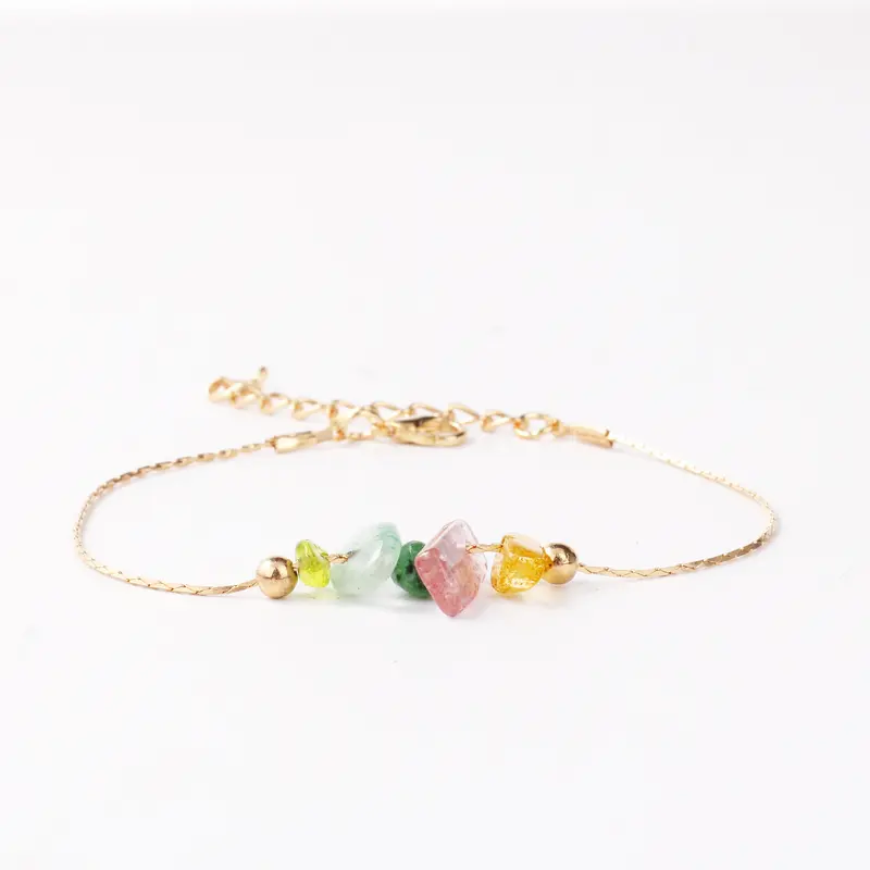 Women's Fashion Stainless Steel Irregular Chip Stone Beaded Bracelet - Rhinestone Bangle Jewelry, 16cm+5cm Adjustable Minimalist Female Arm Candy for Daily Stacking, Casual Accessories