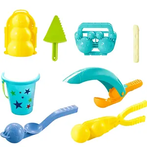 Kids Snow & Beach Toy Set, Snowball Maker, Snowman Mold, Bucket, Shovel & Clip Tools, Safe Plastic Winter & Summer Kit for Snowball Fights, Sandcastle Building and Outdoor Play
