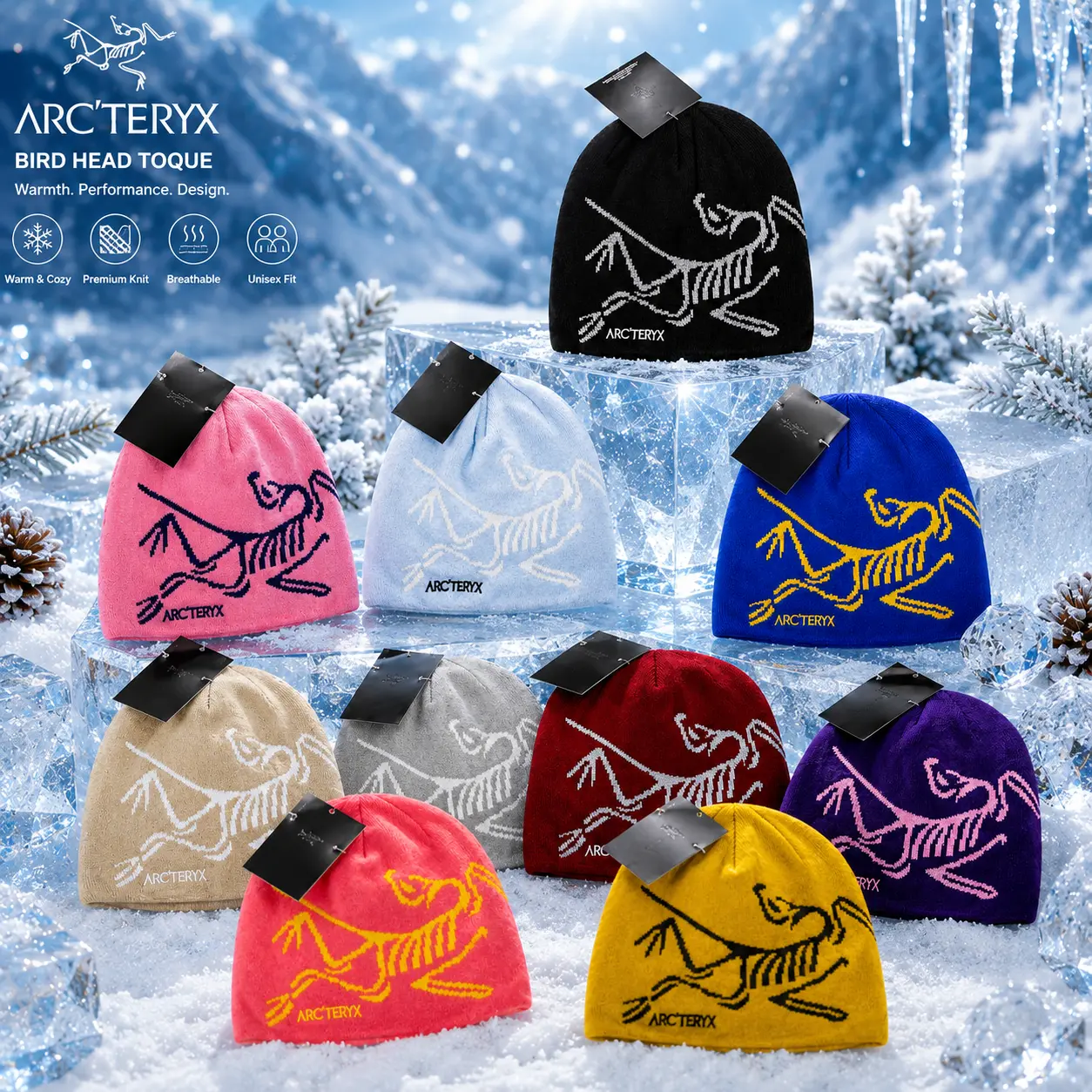 Arc’teryx Bird Head Toque Beanie – Unisex Warm Knit Winter Hat with Bird Logo, Soft Outdoor Ski Cap for Men & Women